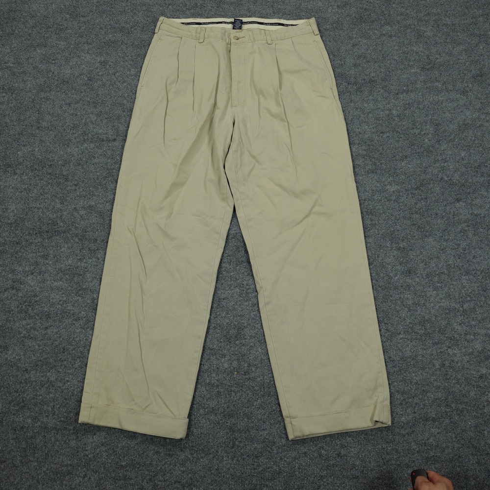 Polo Ralph Lauren Jeans Mens 35x32 Khaki Pleated Chino Cotton Cuffed Casual